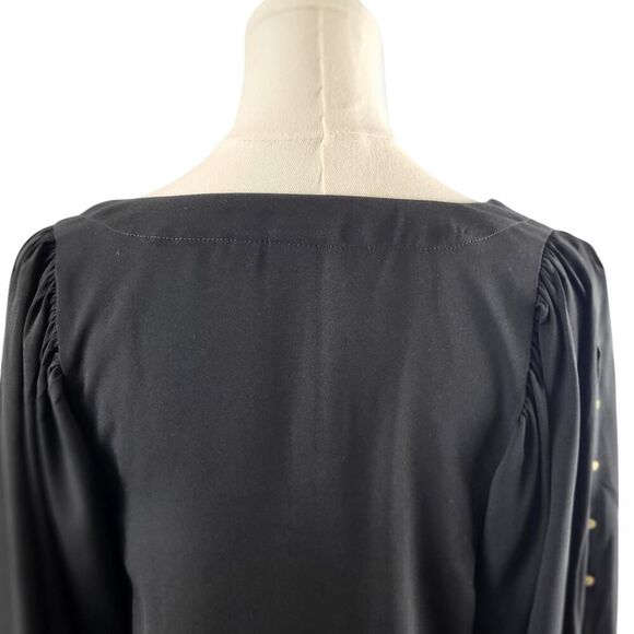 Gap X-Small Black Blouse Semi Sheer Long Double Slit Sleeves with Gold Nailheads - Picture 7 of 14